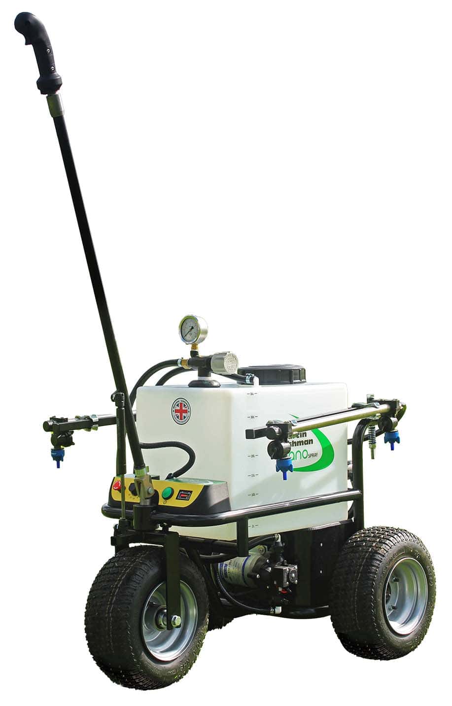 The Nano-Spray self-propelled pedestrian sprayer has a 1.5m folding boom.