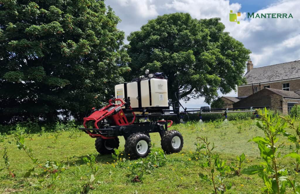 Martin Lishman 125 litre Mini-Spray mounted on the XAG R150 autonomous utility vehicle to create a GPS Sprayer system